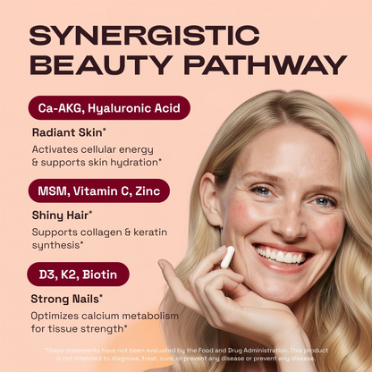 Hair Skin and Nails Supplement with Ca AKG | MSM | Hyaluronic Acid | Biotin | Vitamin C & Vitamin D3 K2 – Supports Radiant Skin, Promotes Shiny Hair & Strong Nails – 90 Capsules
